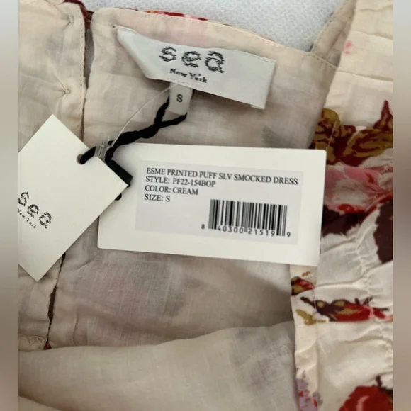 NWT Sea New York Puff Sleeve Smocked Dress - Picture 8 of 9